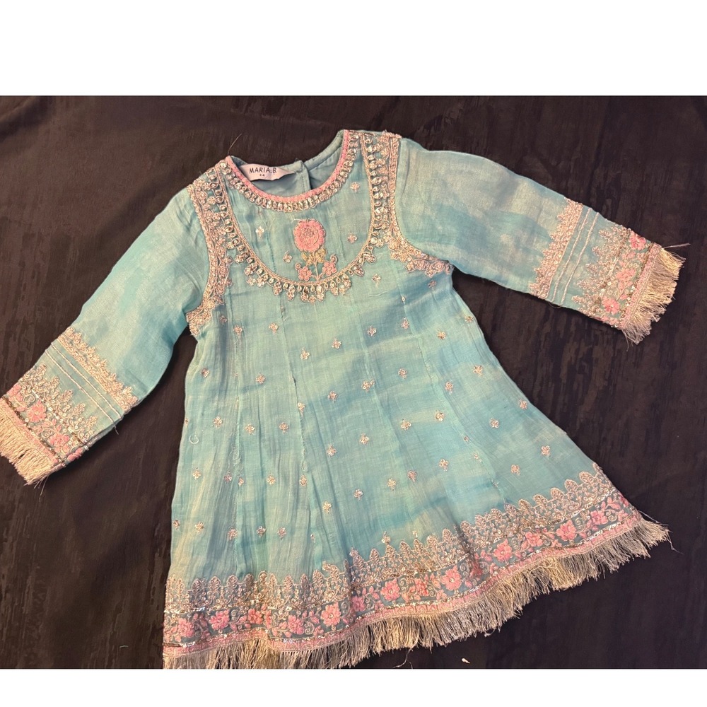 MARIA.B Pakistani Embroidered Kurta Tunic Dress Aqua Pink Size XS 2-4